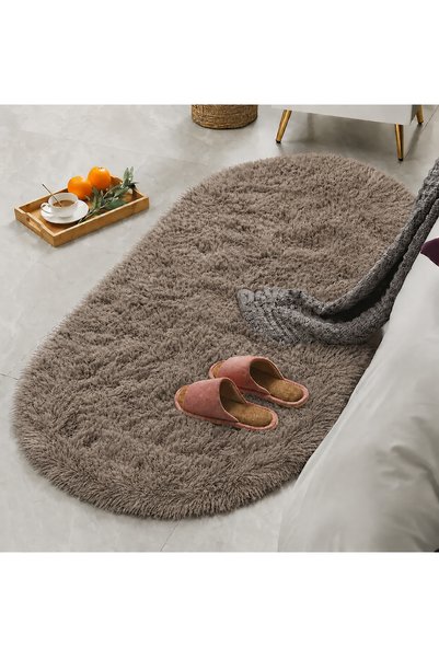 SARAR HALI Tüylü Yumuşak Kaymaz Dot Taban Yıkanabilir Oval Peluş Post Halı Yo...