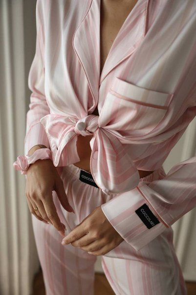 cocolarsı Sogni Lineari Toz Pembe Saten Uzun Pijama Takımı