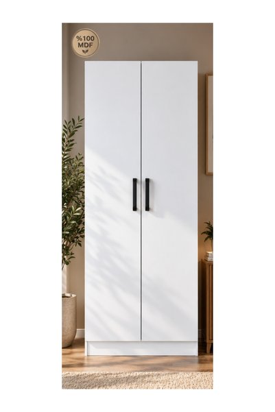 yılbay design G540 Gardrop 2 Kapaklı 5 Raflı Elbise Dolabı Beyaz
