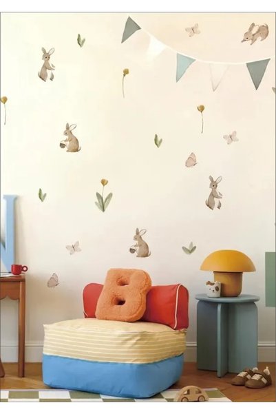 LABELOVE Suluboya Tavşanlar Çocuk Odası Duvar Sticker