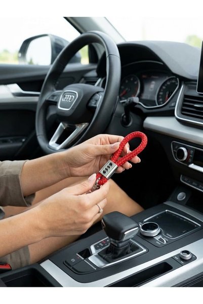 RoseTR Red Leather Braided Keychain Compatible with Audi A1 A3 A4 A5 A6 A7 Q1 Q5 Sline Accessory