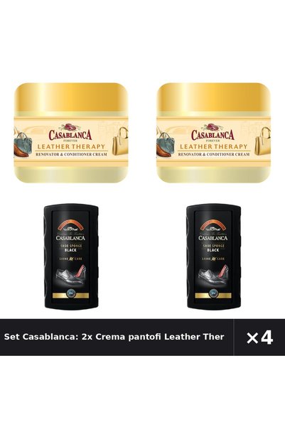 CASABLANCA Set Casablanca: 2x Crema pantofi Leather Therapy, 200 ml + Burete ...
