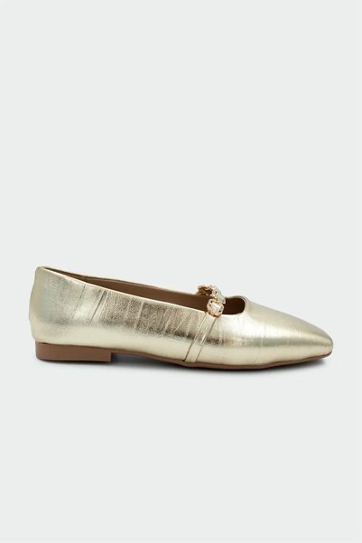 LAMİNTA Cien Gold Accessory Blunt Toe Women's Gold Ballerinas -