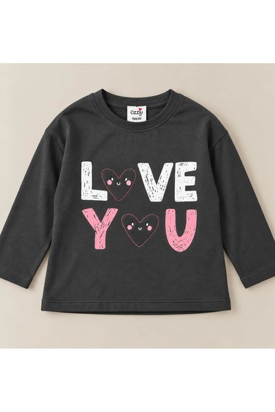 OZZY KİDS Girl's T-Shirt with Heart Embroidery on the Back