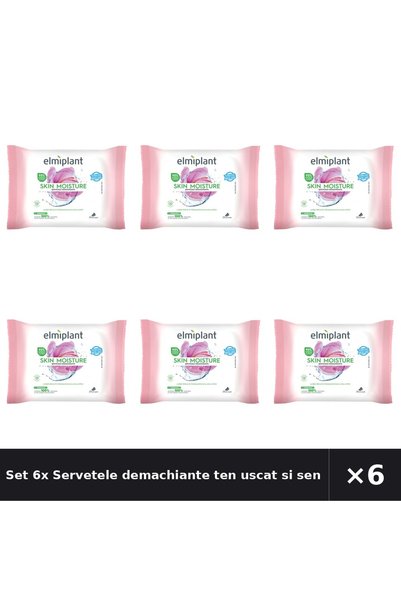 ELMIPLANT Set 6x Servetele demachiante ten uscat si sensibil Skin Moisture, 2...