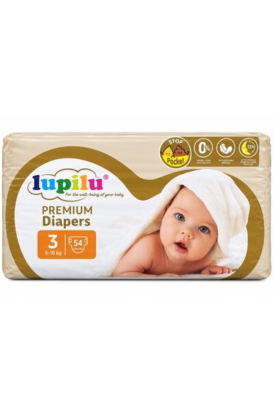 lupilu Scutece Premium, mărimea 3, 6-10 kg, 54 bucăți