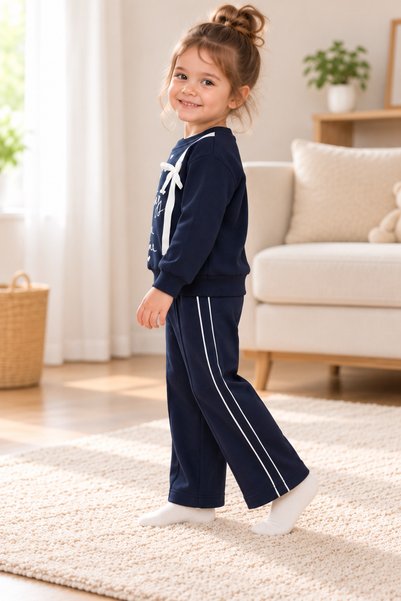 osso kids Girl's Written Lettering Bow Detailed Tracksuit Set 2-3-4-5 Years Old