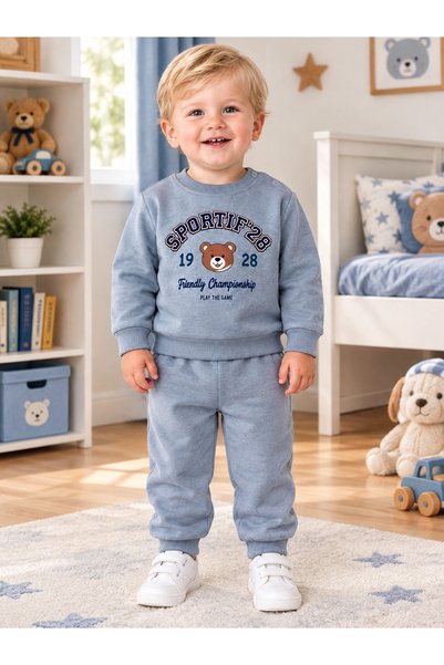 El Bebek Baby Boy 100% Cotton Embossed Printed 2 Thread Snap Collar Tracksuit...
