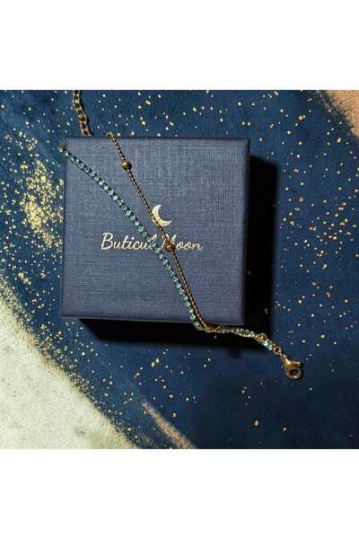 Buticul Moon Brățară tenis albastră aurie