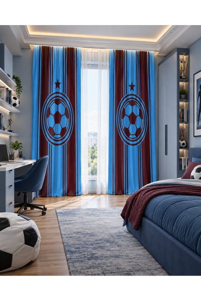 Bebişim Halı Burgundy Blue Football Bulk Double Winged Background Curtain