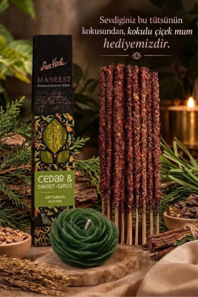 Cedar & Sweet Grass Premium Tütsü -MUM HEDİYELİ- Magical Manifest-Doğal El Yapımı Sedir Ağacı-Çimen