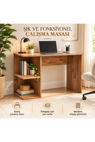 VİTTALİA Raflı Çalışma Masası, Kitaplıklı Bilgisayar ve Ders Çalışma Masası E...