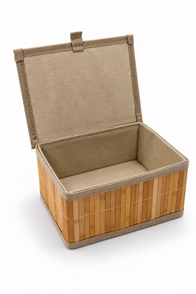NATUREL DEKOR Bamboo Lid Lined Rectangular Storage Box and Organizer 19X25X12 Cm- Bohemian, Basket, Organizer