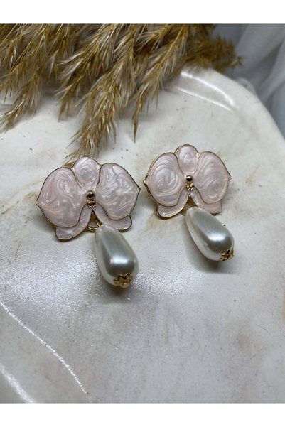 Kaan Accessoire Gold Color Orchid Flower Motif Dangle Earrings with Pearls fo...