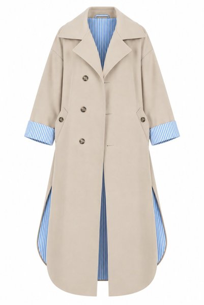Laluvia Beige Striped Lining Detailed Side Slit Trench Coat - 4273