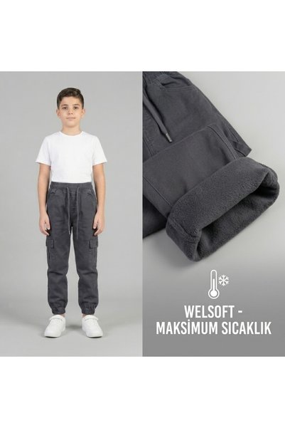 CUBBUX Children's Black Welsoft (Fleece) Winter Cargo Pocket Elastic Cuff Com...