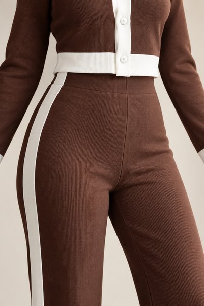 Nivora Style Women's Stripe Detailed Buttoned Knitwear Double Set Crop Cardigan and Pants