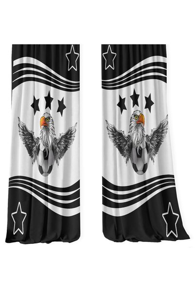 Bebişim Halı Black and White Eagle Football Ball Double Winged Background Curtain