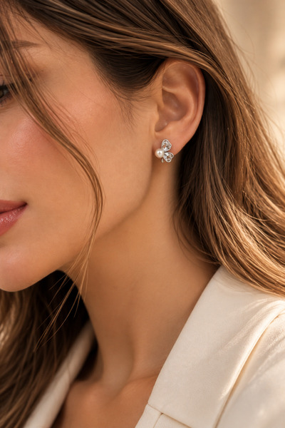 Homies Women's Pearl and Stone Detailed Butterfly Earrings, with Gift Wrap Op...