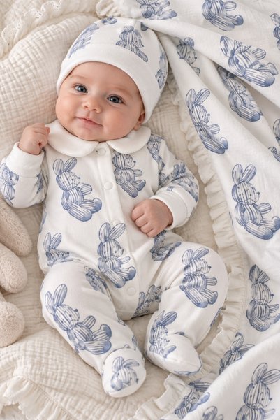 Naka Concept The Velveteen Rabbit 3 Piece Newborn Jumpsuit, Hat & Blanket Hos...