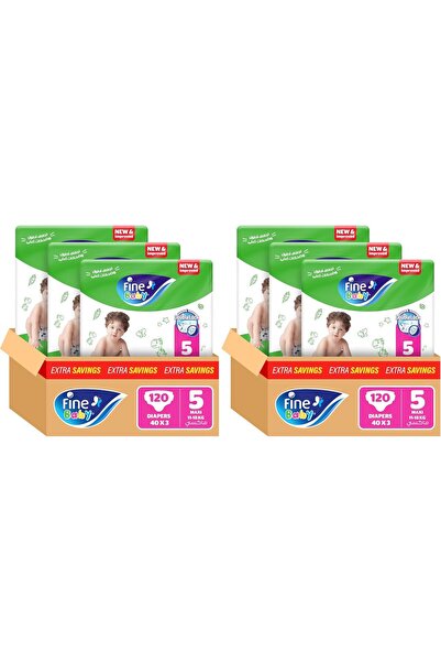 Fine Baby مقاس 5، ماكسي 11-18 كجم، 120 حفاضة (عبوة من قطعتين)
