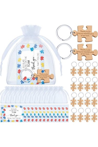 TERRIFI 12 Pack Team Appreciation Gifts Set, Wooden Puzzle Keychain with Than...