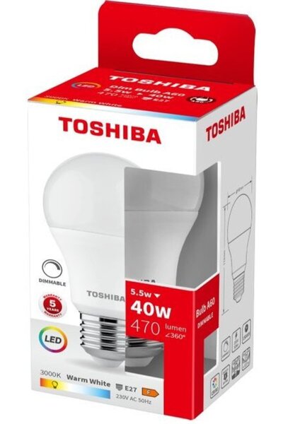 Toshiba LED A60 E27 5.5W 3000K Ρυθμιζόμενης Έντασης - (DELS-BL345P5A8DE51)