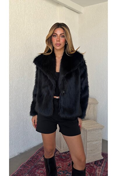 LB Laluna Butik Women's Shawl Collar Fur Jacket