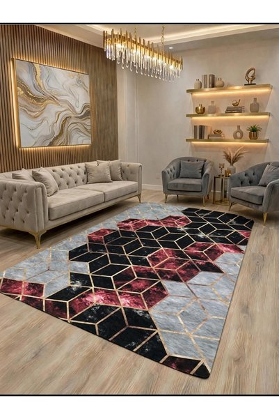 LİMAY Rug Cover - Elastic - Non-Spongy - Washable - Velvet Fabric - Living Ro...