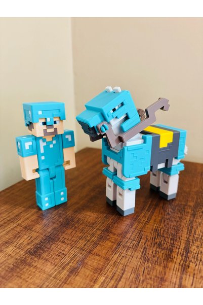 Genel Markalar Minecraft Steve Elmas Zırhlı Figürü ve Zırhlı At Seti !