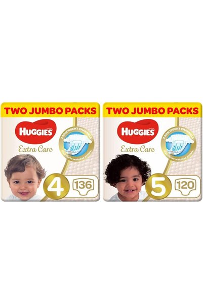 Huggies حفاضات إكسترا كير، مقاس 4، عبوتان جامبو، 136 حفاضة &amp;   إكسترا كير...