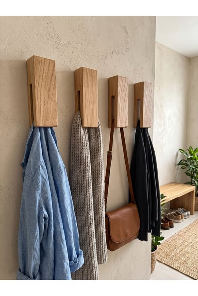 HZR Wood Doğal Ahşap Askılık Modern Ahşap Duvar Askılığı Gerçek Ahşap Banyo A...