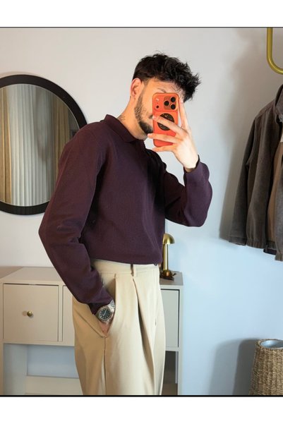 Erkek Mürdüm Polo Yaka Triko
