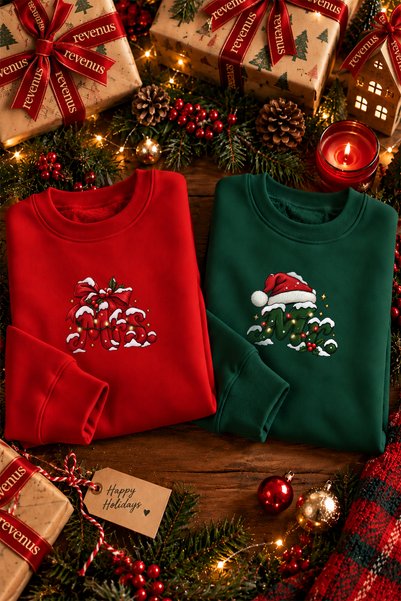 Vordevia Christmas Themed Mrs. and Mr. Printed Crew Neck Red Green Winter Lov...