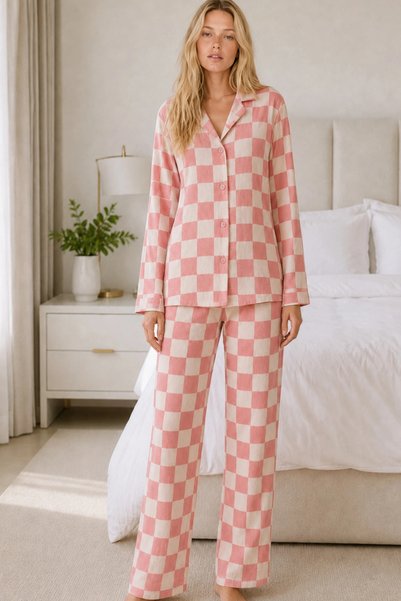 bysocafashion Women's Pink Flexible Loose-Fit Pajama Set