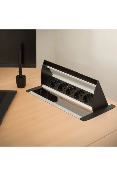 DELIGHT Priza incorporabila blat, 5 prize Schuko, 16A, 3500W, aluminiu, desig...