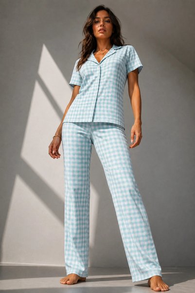 bysocafashion Women's Aqua Green Classic Buttoned Pajama Set