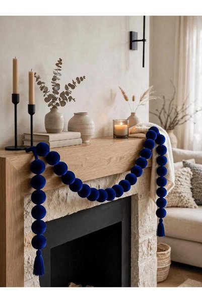 HAPPY HOME 24 Коледен гирлянд от син плюш, дълъг 250 см и с 30 топки с диамет...