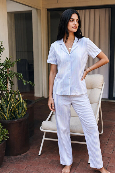 bysocafashion Women's Blue Viscose Blended Home Wear Pajama Set