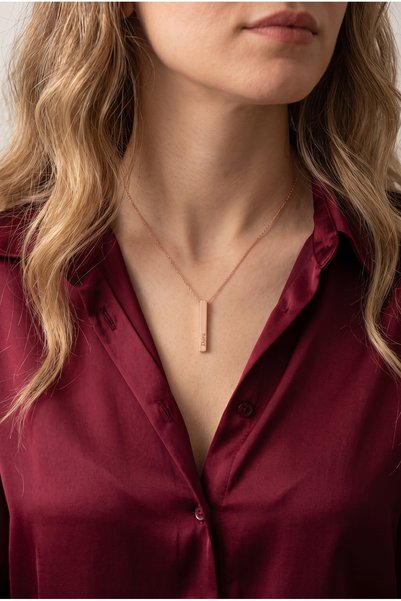 925 Ayar Gümüş Doğum Taşlı Kolye Kadın 4 Taşlı Renkli Rose Rengi Minimal Kolye