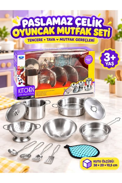 Metal Tencere Tava Yemek Pişirme Oyuncak Mutfak Seti 10 Parça