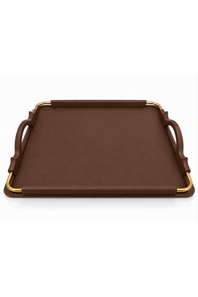 Colorido Candles Colorido Gold Detailled Brown Handle Serving Tray – Stylish ...