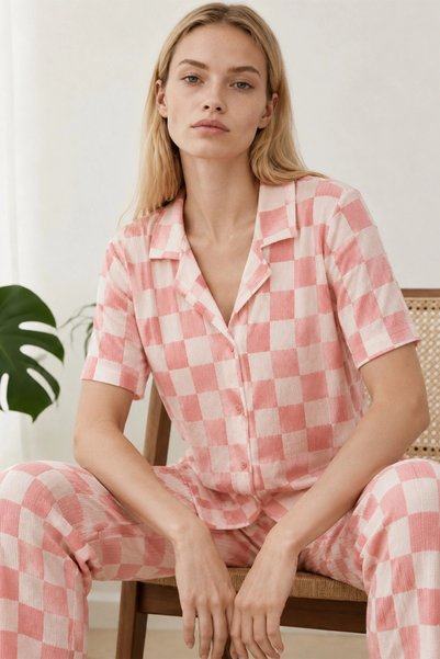 bysocafashion Women's Pink Short Sleeve Relaxed Fit Pajama Set