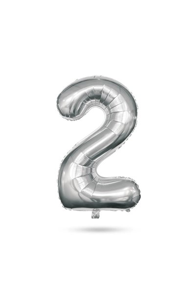 OEM Balon folie cifra 2 argintiu, 40 inch, 78 x 50 cm, umflare cu aer sau heliu
