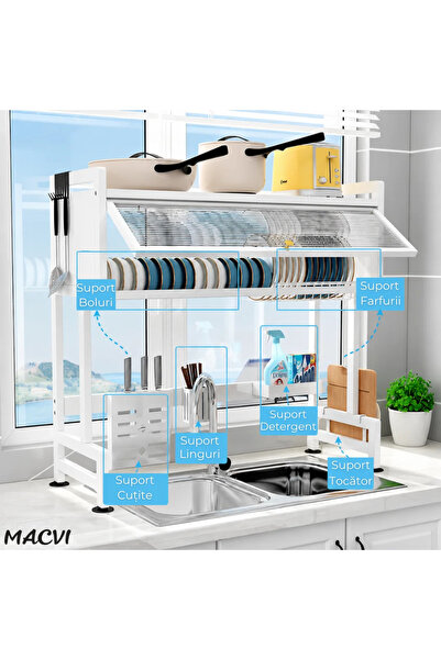 MACVI Scurgator Vase deasupra Chiuvetei Macvi® 95CM Alb, Raft Multifunctional...