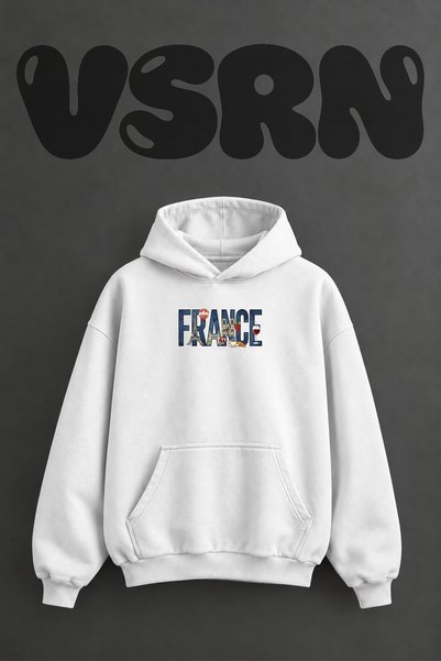 VSRN French Creations Food Design Pre-Printed Oversize White Hooded Sweatshirt