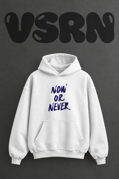VSRN Now or Never Design Pre-Printed Oversize White Hooded Sweatshirt
