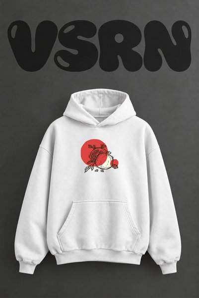 VSRN Nar Hat Design Pre-Printed Oversize White Hooded Sweatshirt
