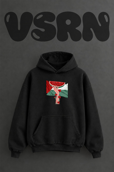 VSRN Watermelon Palestine 1 Design Pre-Printed Oversize Black Hooded Sweatshirt