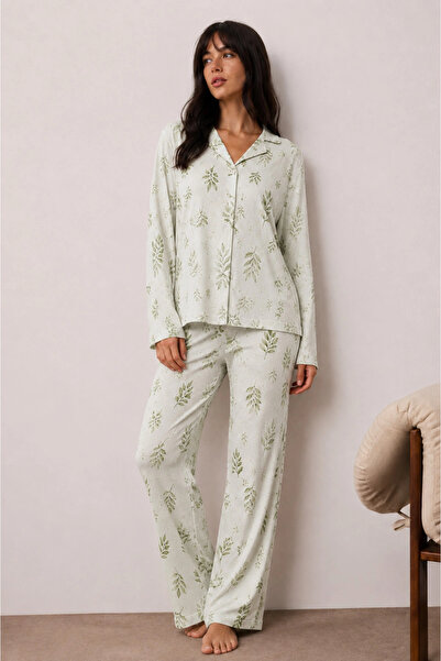 bysocafashion Women's Green Buttoned Winter Home Pajama Set